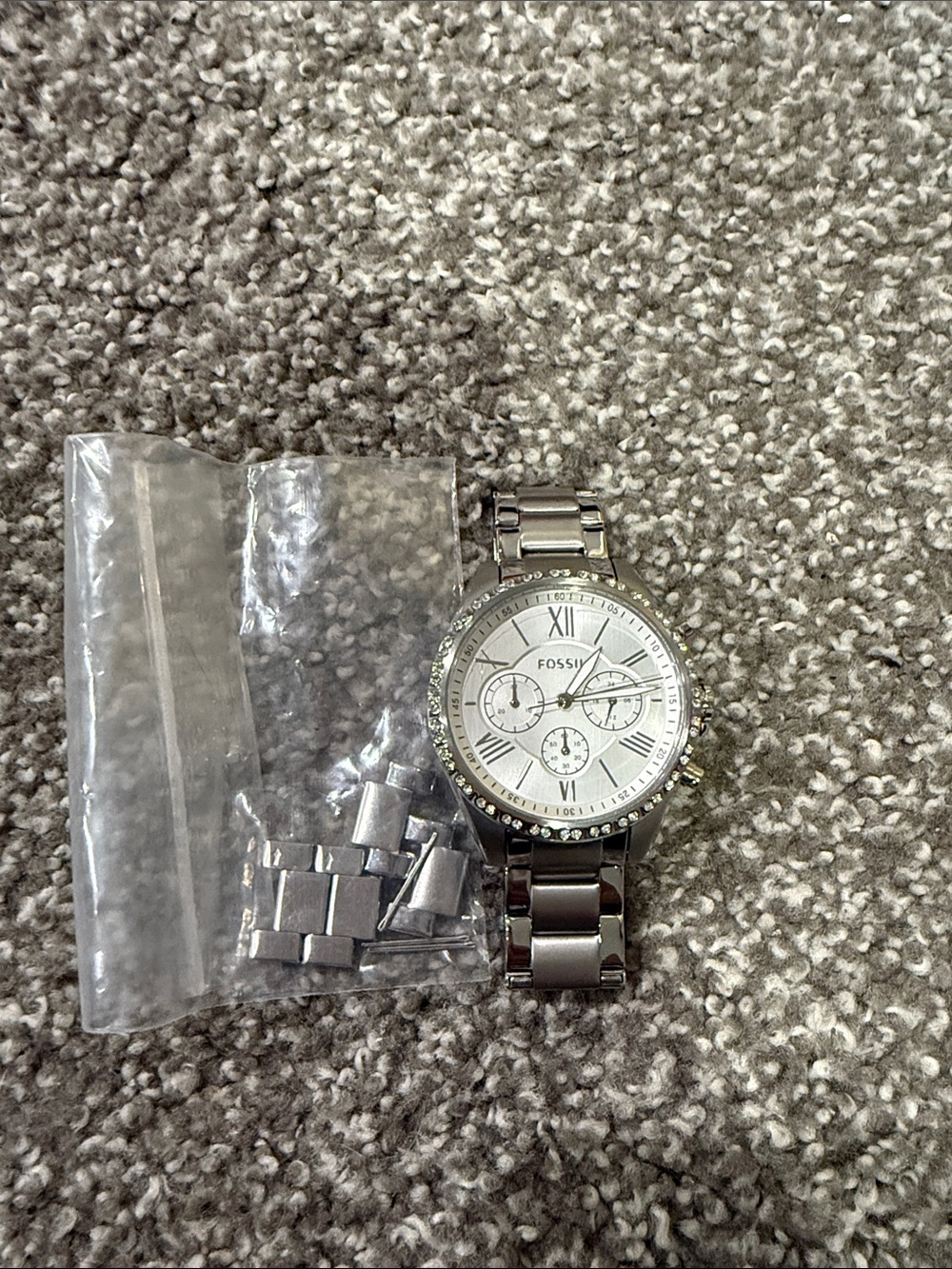 Fossil Silver-Tone Stainless Steel Crystal Accent Women's Watch